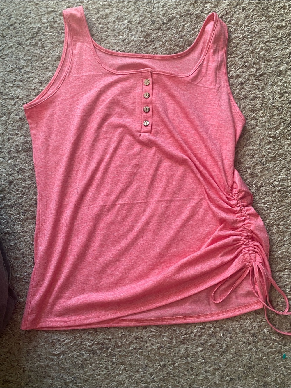 Amazon Pink Side-Ruched Tank Top with Button Placket NWOT